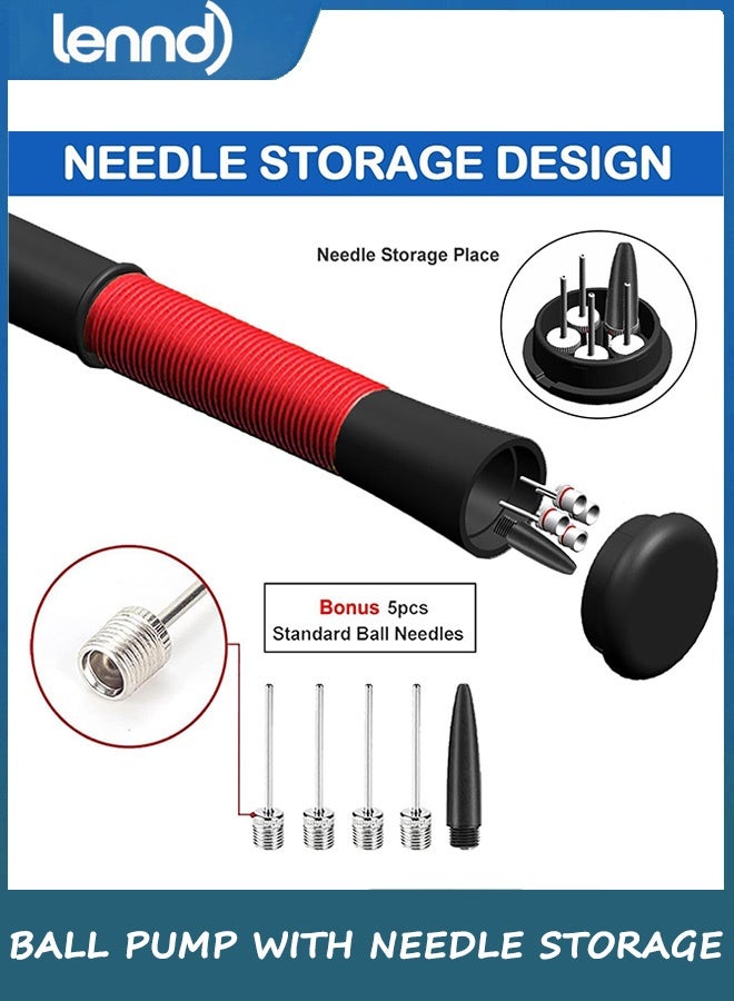 لينند مضخة كرات مزودة بوحدة تخزين للإبر، مضخة كرة سلة بخمس إبر وكابل قابل للتمديد، مضخات كرة قدم، مضخة كرة طائرة، منفاخ كرات الرجبي - مثالية لجميع أنواع الكرات - Image 3